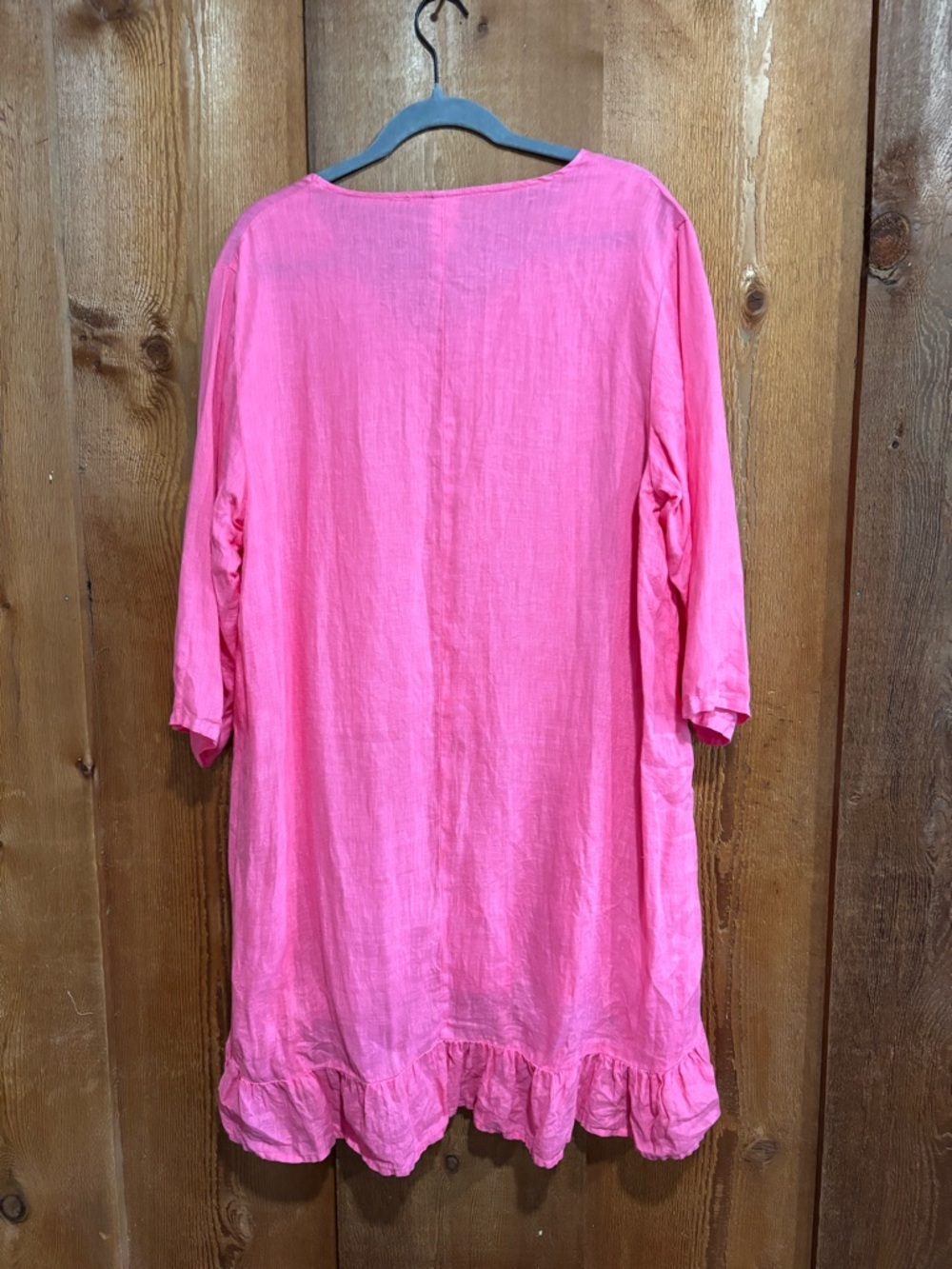 Match Point 100% Linen Ruffle High Low Tunic Dress Fuchsia Pink L - Picture 2 of 7